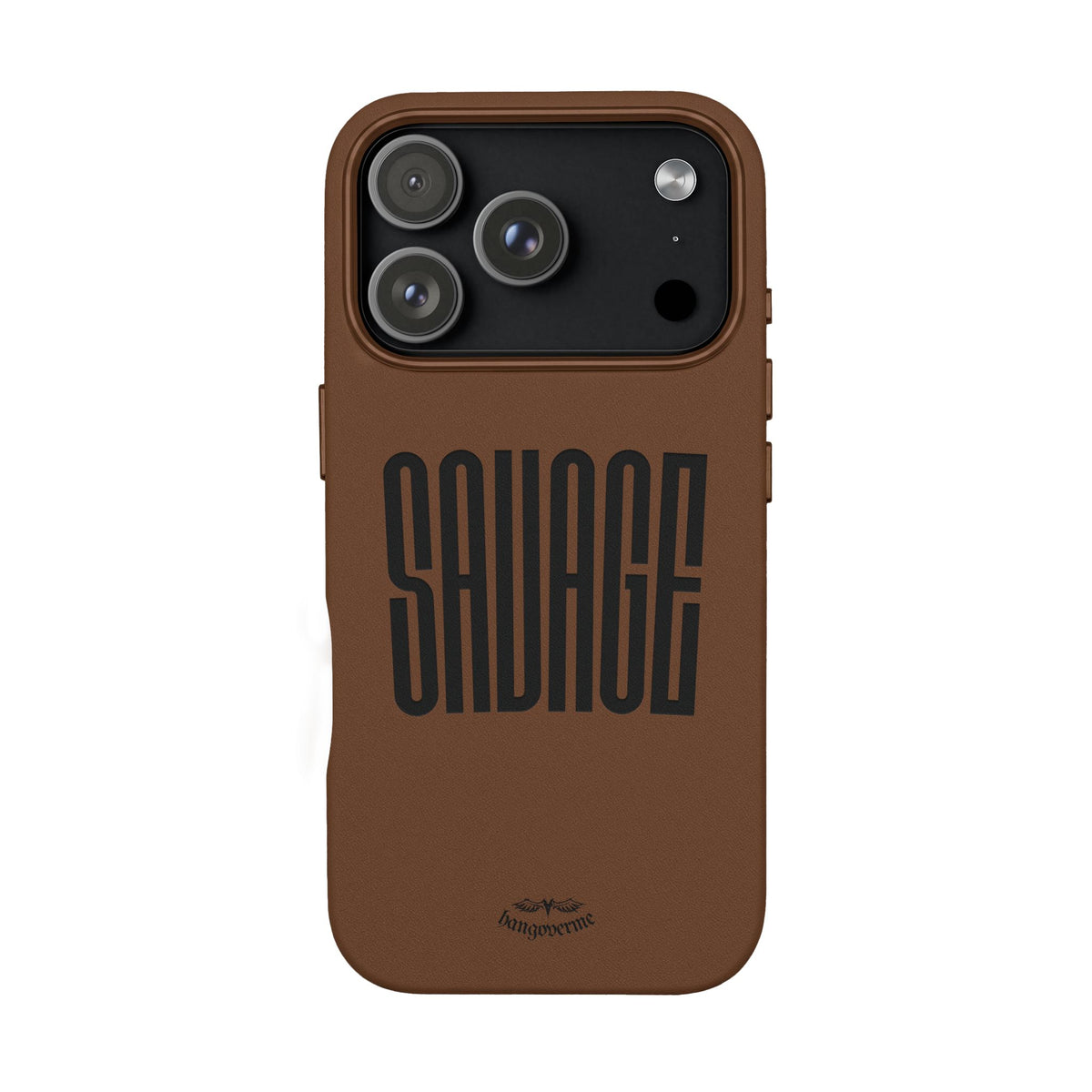 Engraved PU Leather Phone Case — 'SAVAGE' Brown Protective Cover