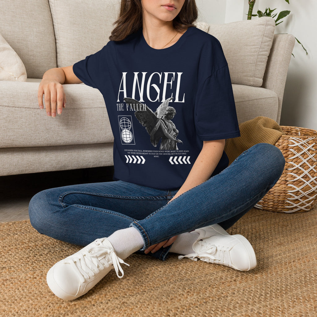 Angel Statue Graphic T-Shirt — Vintage Black & White Wings Tee