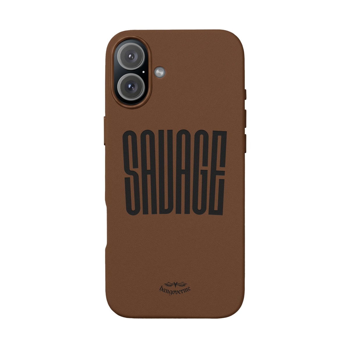 Engraved PU Leather Phone Case — 'SAVAGE' Brown Protective Cover