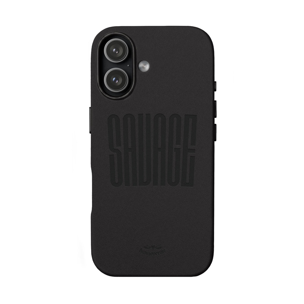 Engraved PU Leather Phone Case — 'SAVAGE' Brown Protective Cover