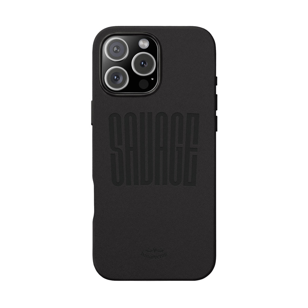 Engraved PU Leather Phone Case — 'SAVAGE' Brown Protective Cover