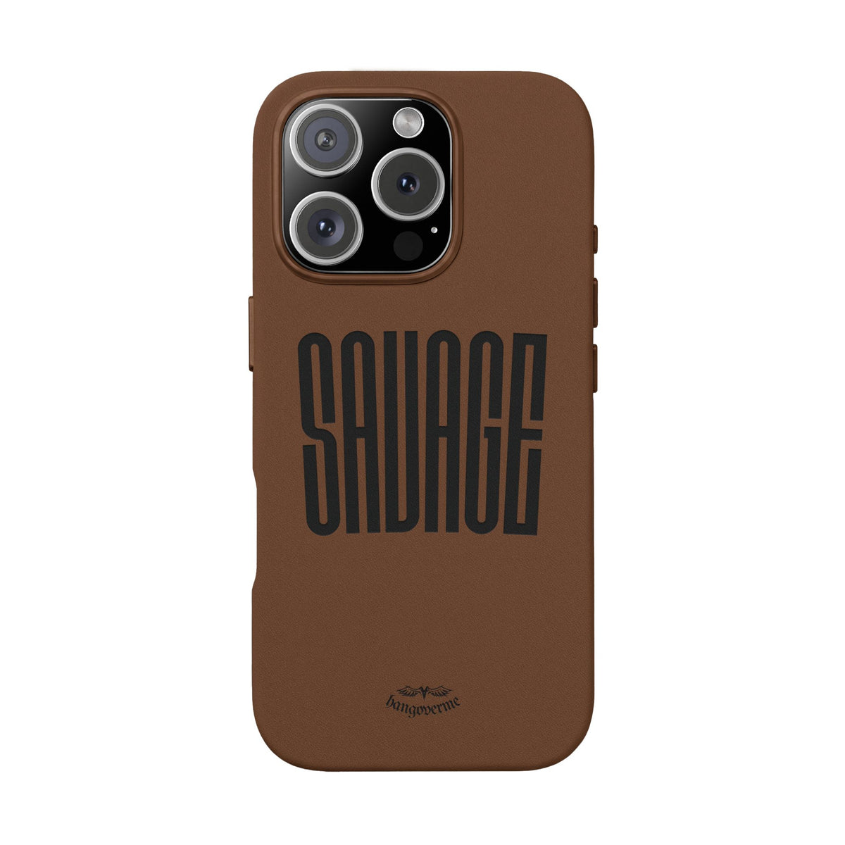 Engraved PU Leather Phone Case — 'SAVAGE' Brown Protective Cover