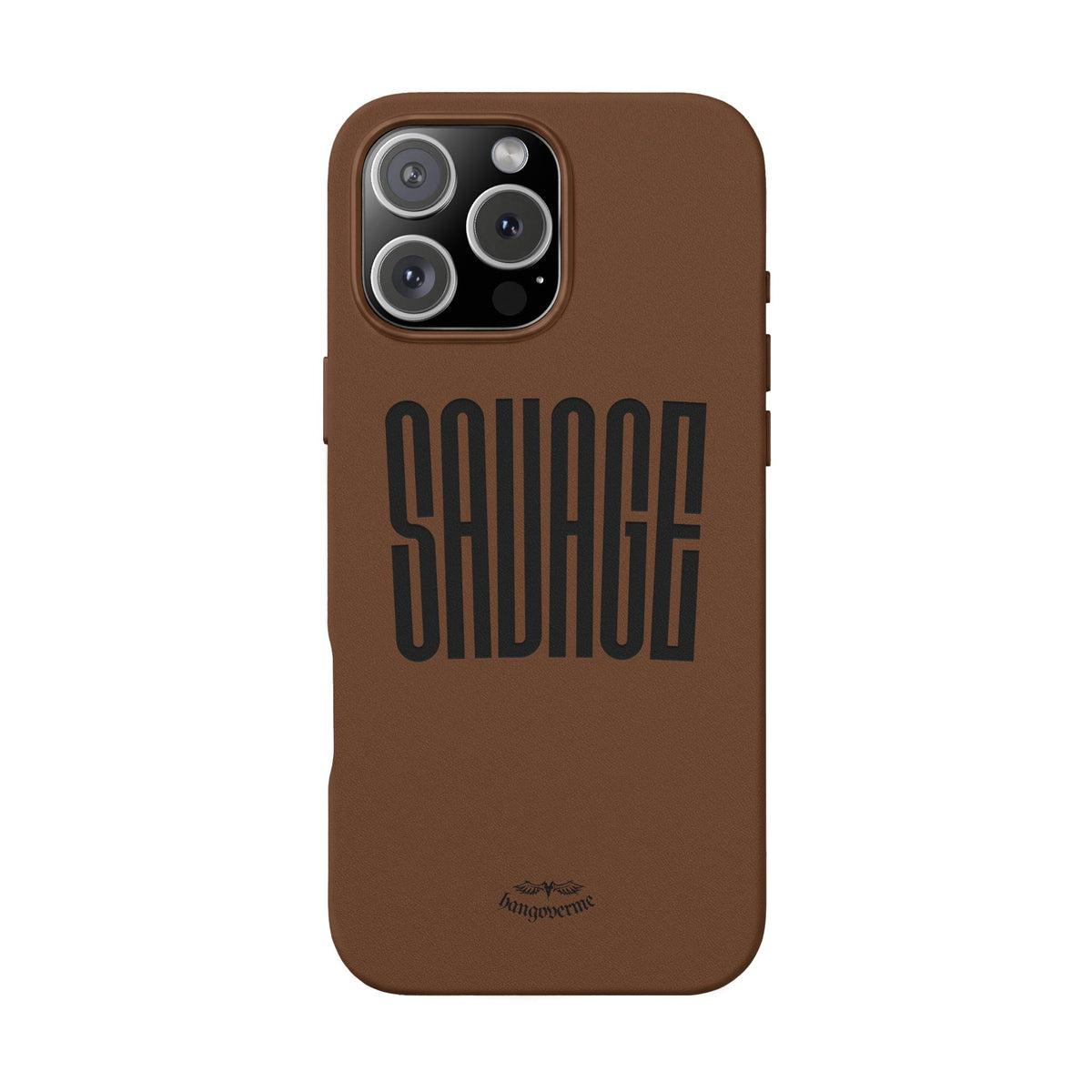 Engraved PU Leather Phone Case — 'SAVAGE' Brown Protective Cover