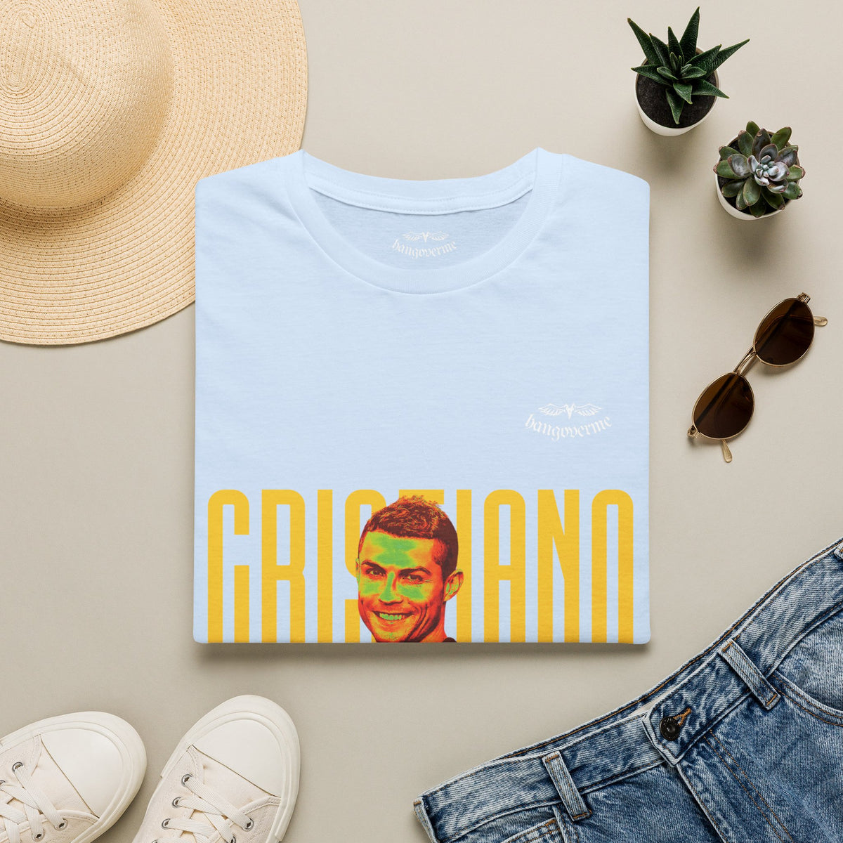 Retro Portrait Tee with Bold 'CRISTIANO' Text