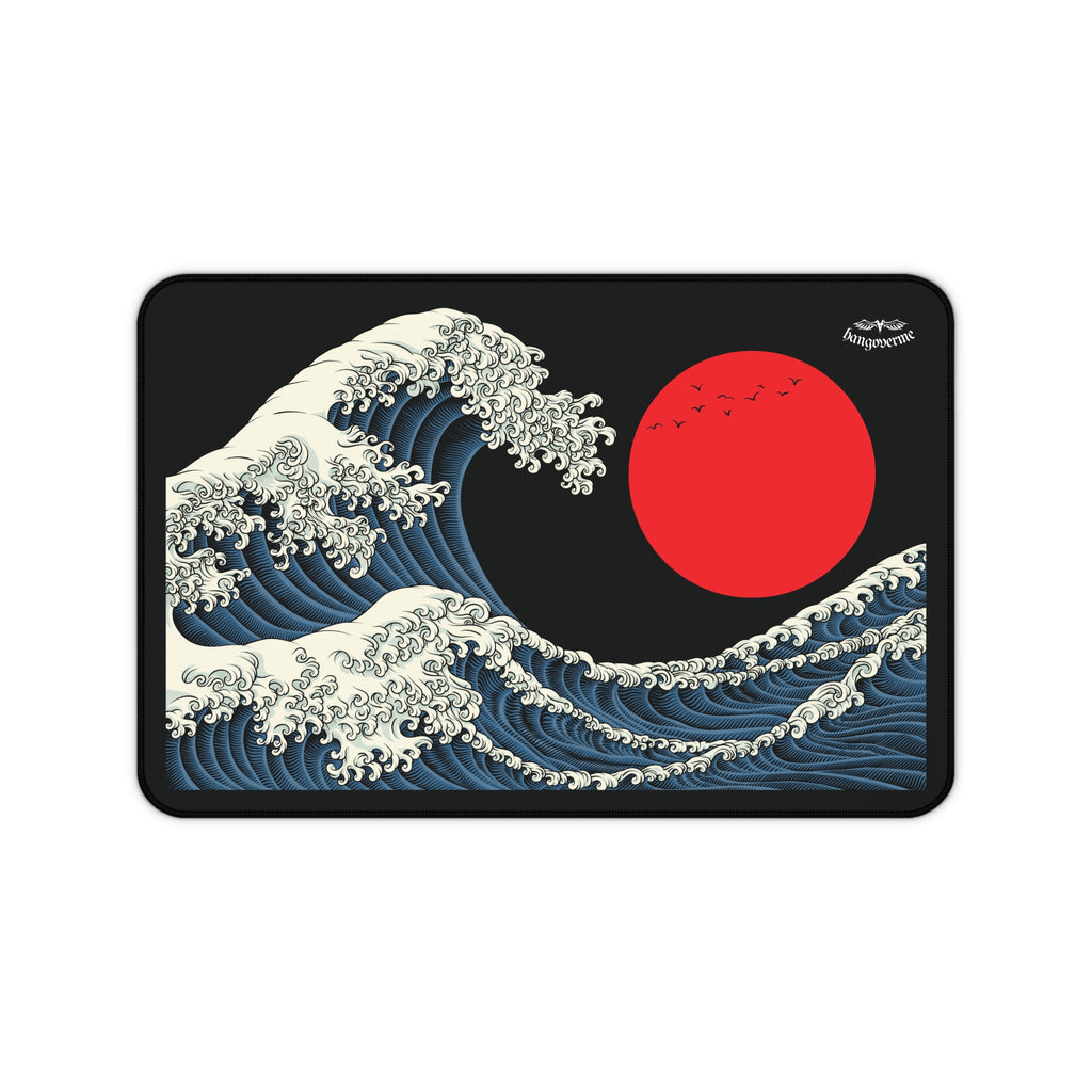 Wave & Red Sun Desk Mat — Motivational Japanese Wave Desk Mat