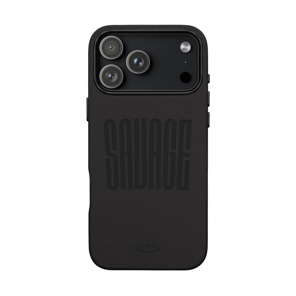 Engraved PU Leather Phone Case — 'SAVAGE' Brown Protective Cover
