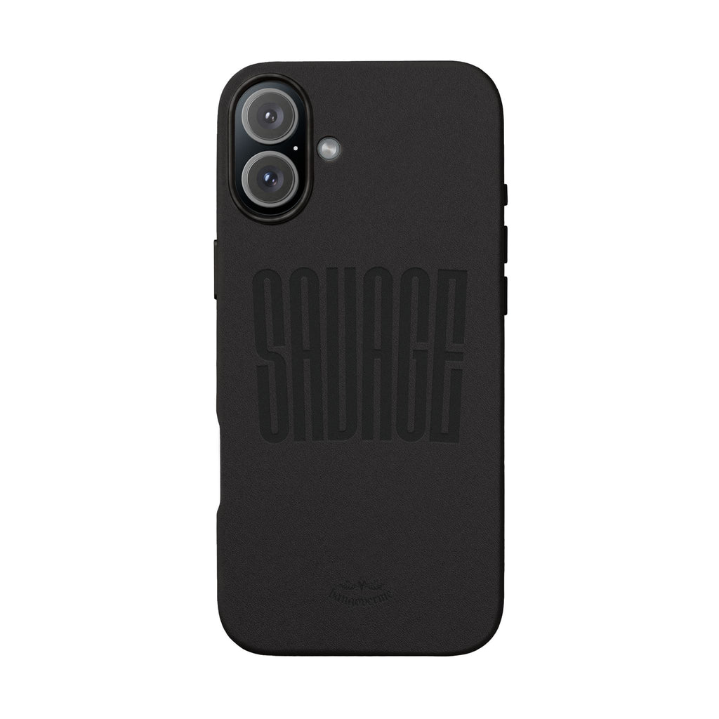 Engraved PU Leather Phone Case — 'SAVAGE' Brown Protective Cover