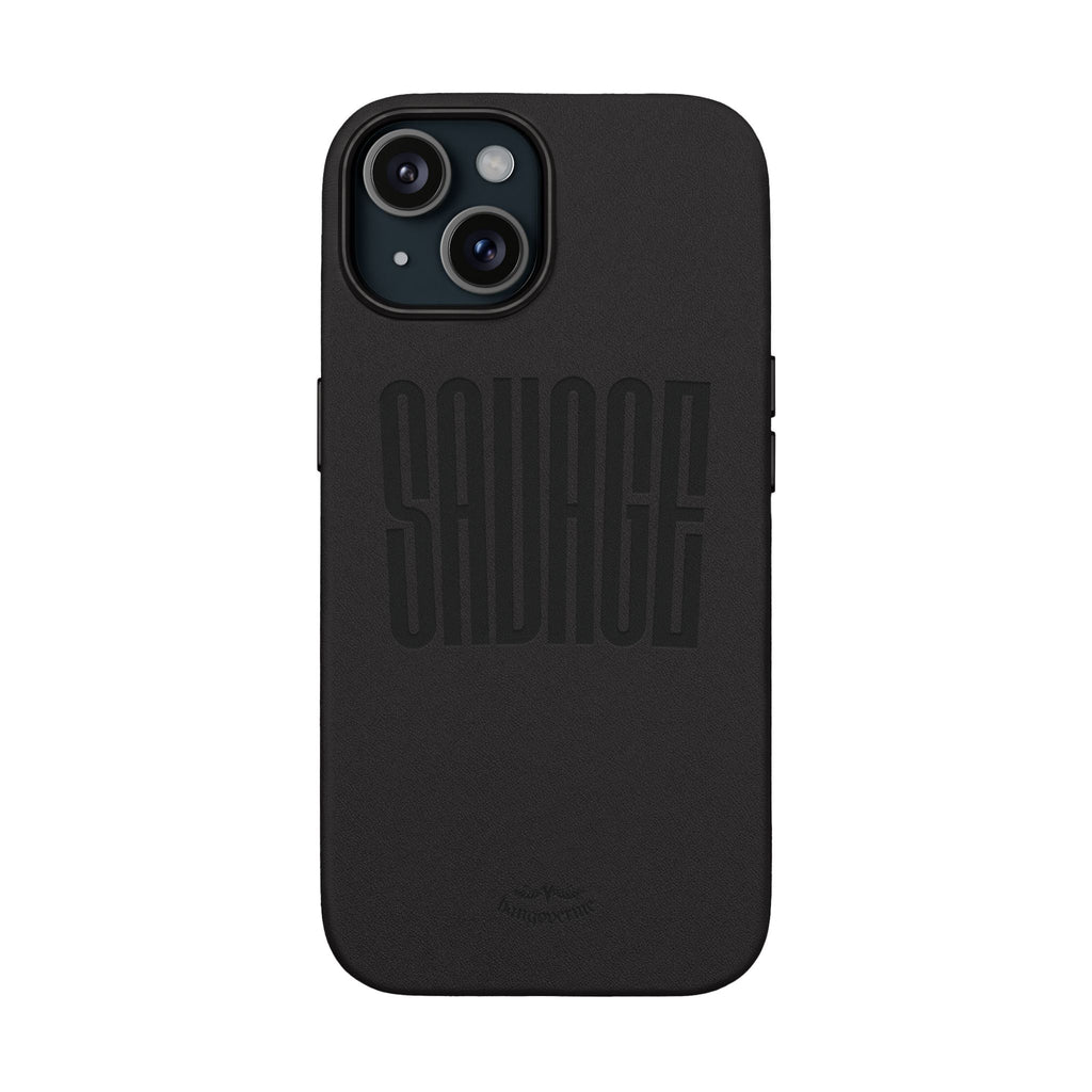 Engraved PU Leather Phone Case — 'SAVAGE' Brown Protective Cover