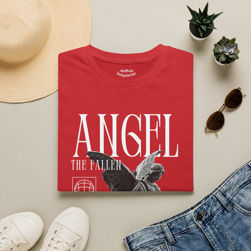 Angel Statue Graphic T-Shirt — Vintage Black & White Wings Tee