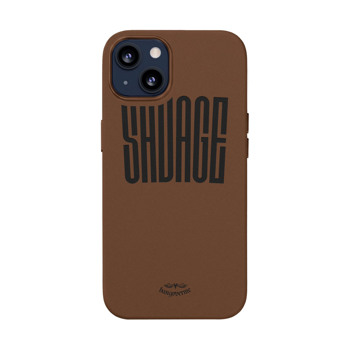 Engraved PU Leather Phone Case — 'SAVAGE' Brown Protective Cover