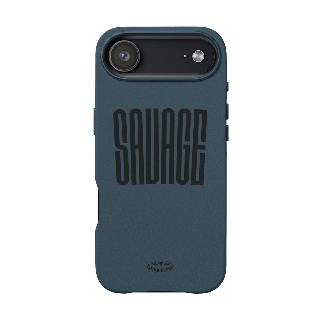 Engraved PU Leather Phone Case — 'SAVAGE' Brown Protective Cover