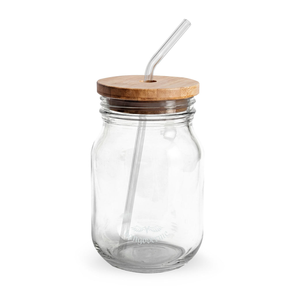 Engraved 16oz Glass Sipper Jar with Bamboo Lid & Straw