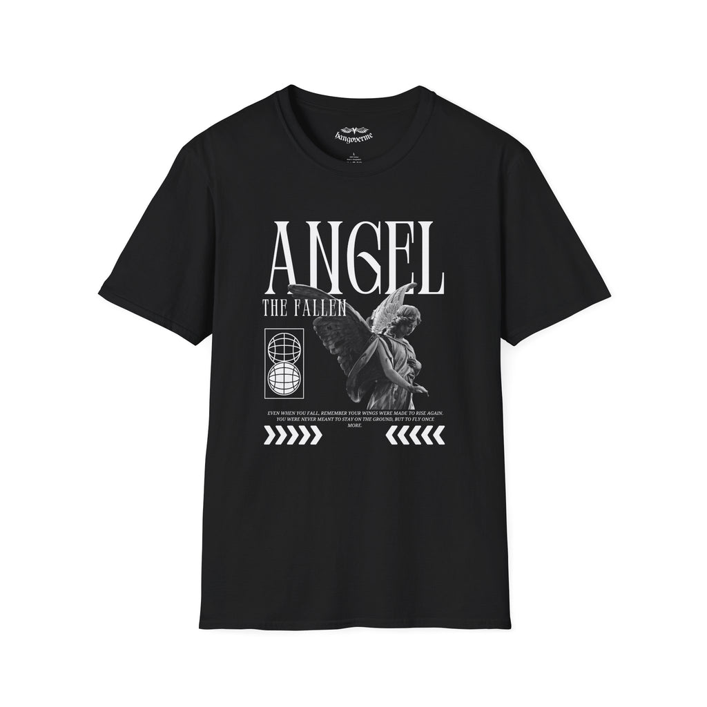 Angel Statue Graphic T-Shirt — Vintage Black & White Wings Tee