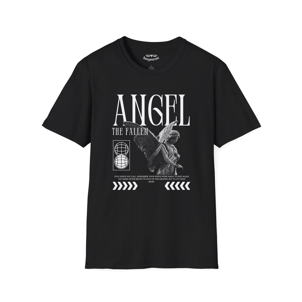 Angel Statue Graphic T-Shirt — Vintage Black & White Wings Tee