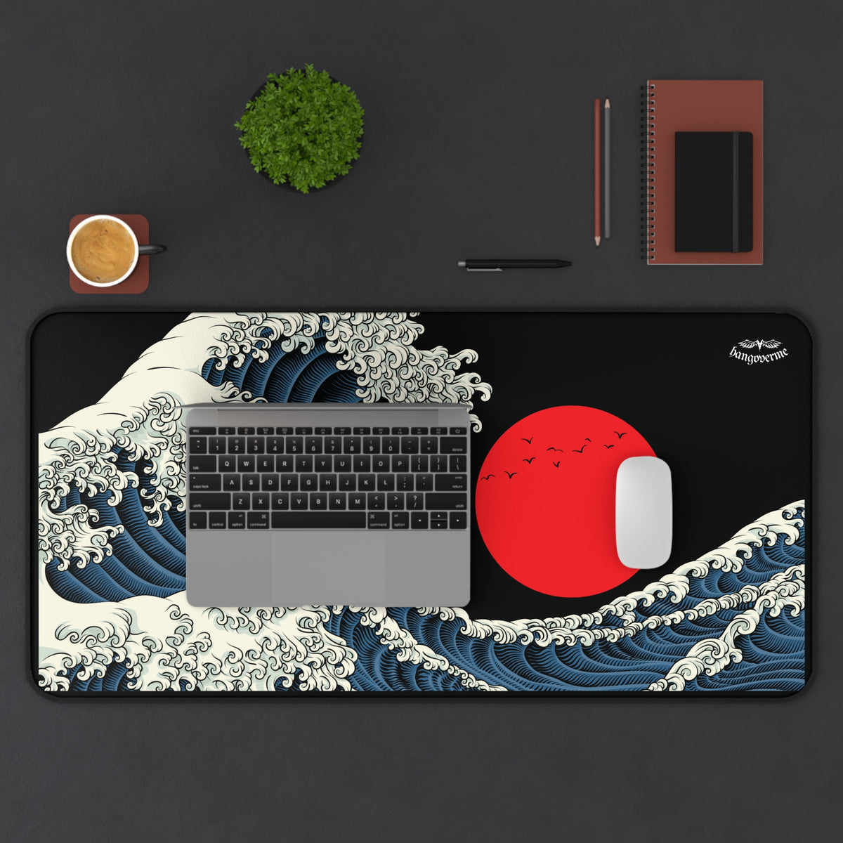 Wave & Red Sun Desk Mat — Motivational Japanese Wave Desk Mat