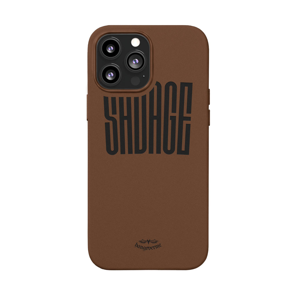 Engraved PU Leather Phone Case — 'SAVAGE' Brown Protective Cover