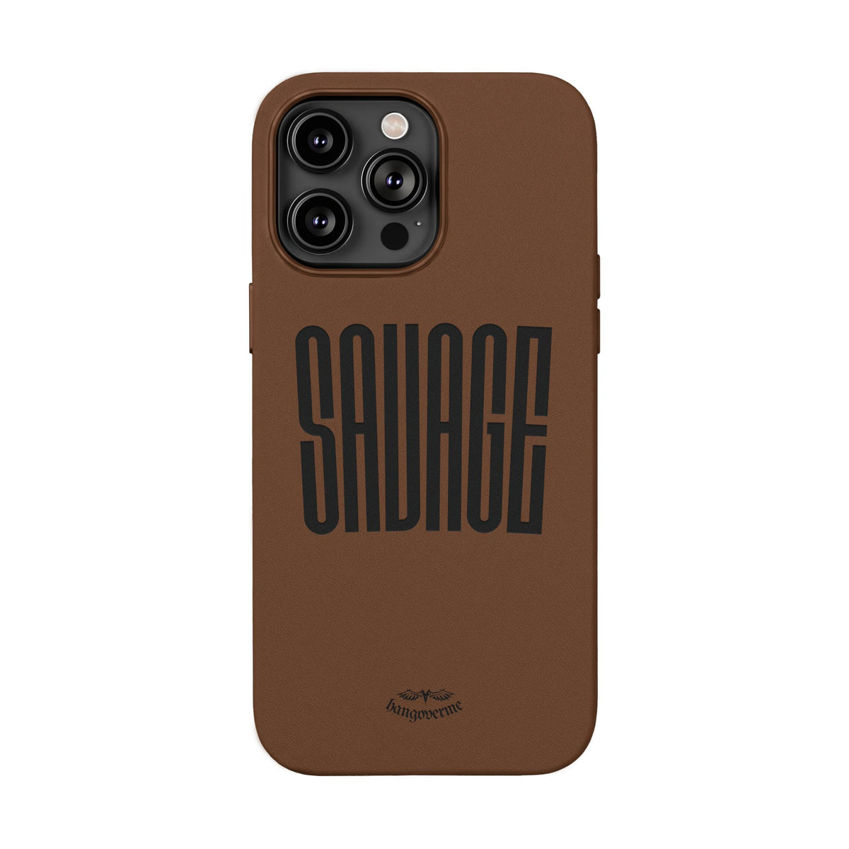 Engraved PU Leather Phone Case — 'SAVAGE' Brown Protective Cover