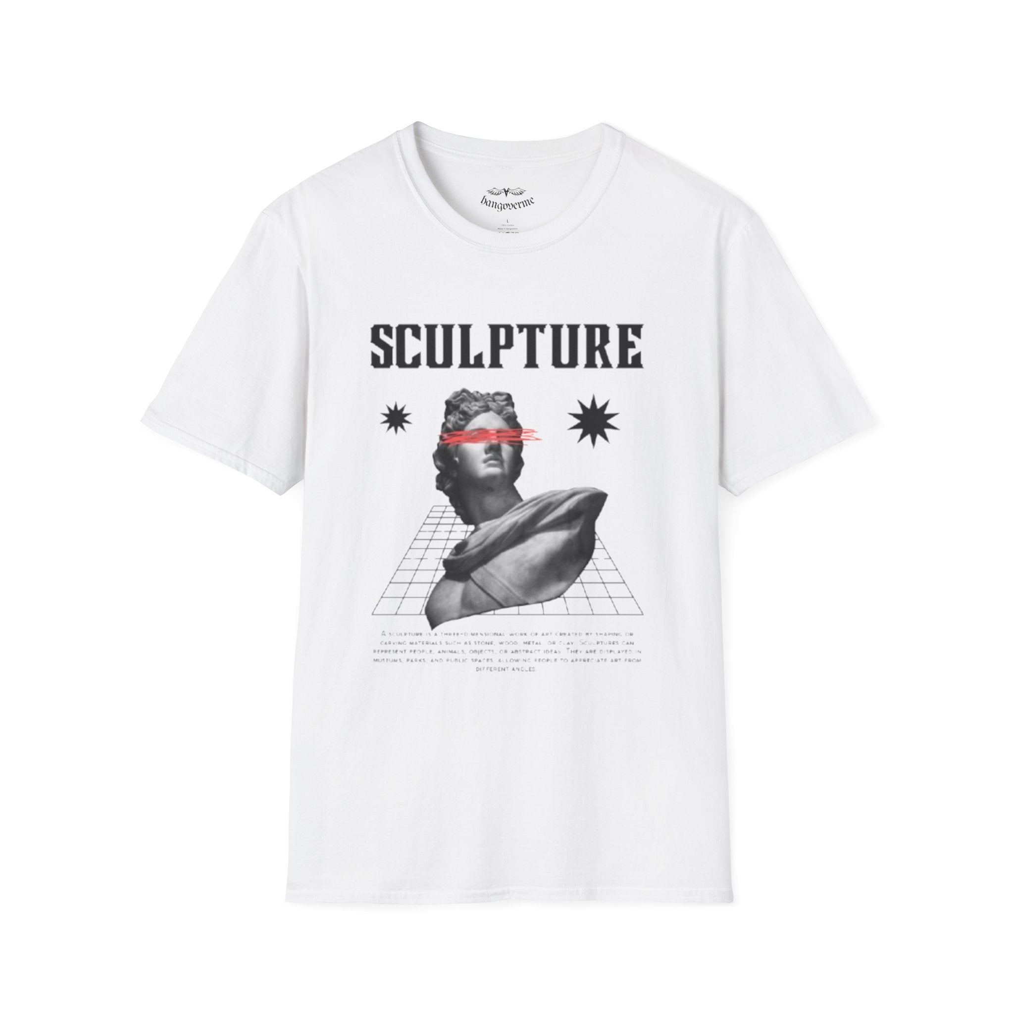 Sculpture Graphic Tee — Retro Statue Design with Red Eye Bar