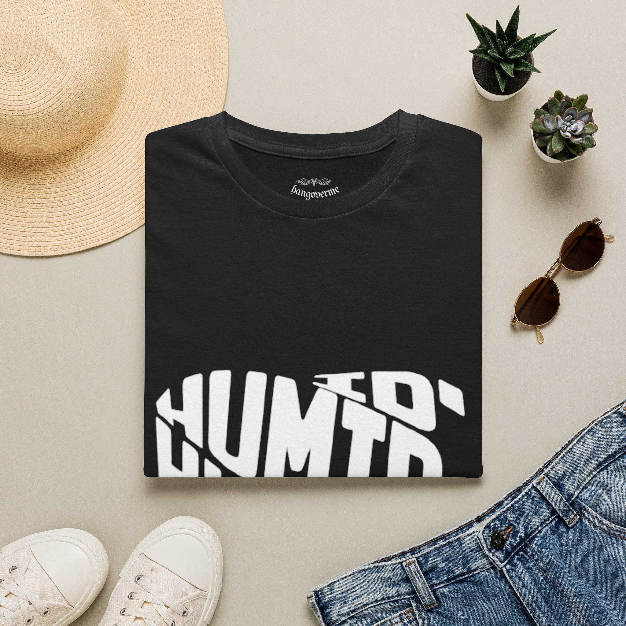 Humid. Black Graphic T-Shirt — Bold Distressed Typography Tee