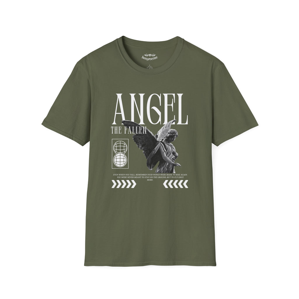 Angel Statue Graphic T-Shirt — Vintage Black & White Wings Tee