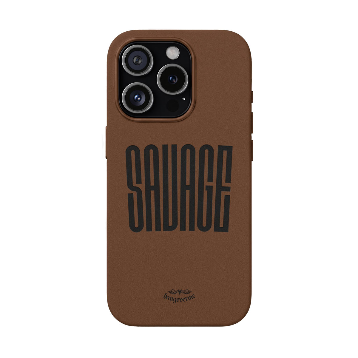 Engraved PU Leather Phone Case — 'SAVAGE' Brown Protective Cover