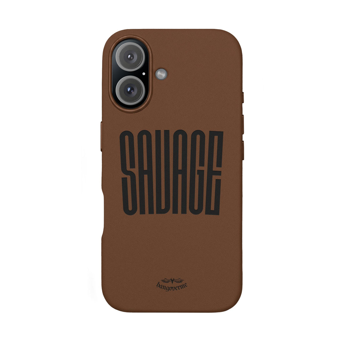 Engraved PU Leather Phone Case — 'SAVAGE' Brown Protective Cover