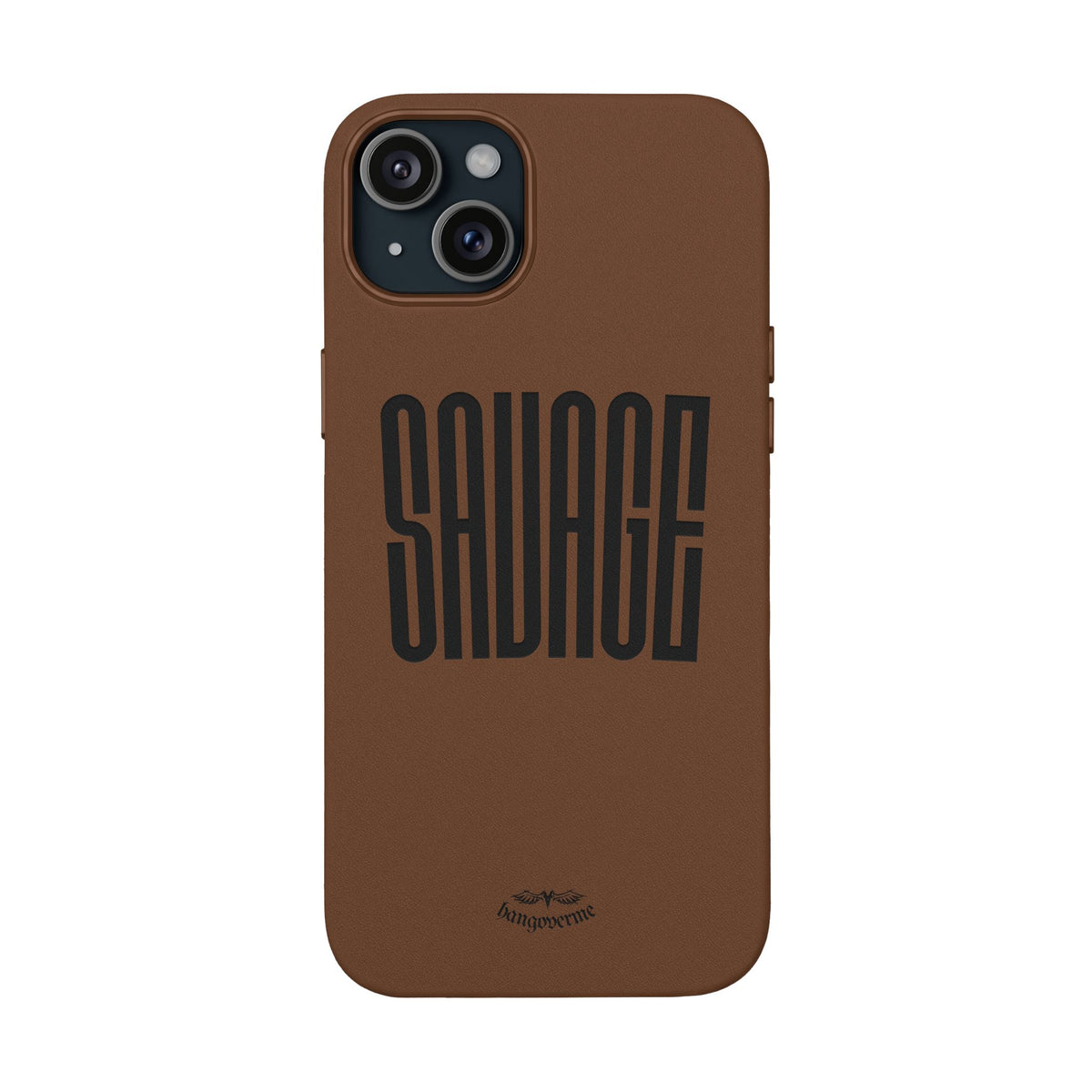 Engraved PU Leather Phone Case — 'SAVAGE' Brown Protective Cover