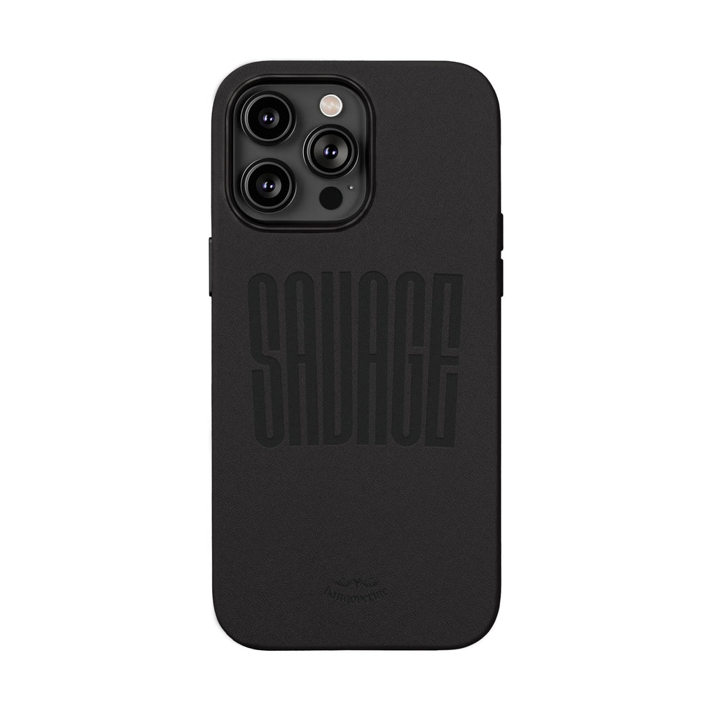Engraved PU Leather Phone Case — 'SAVAGE' Brown Protective Cover
