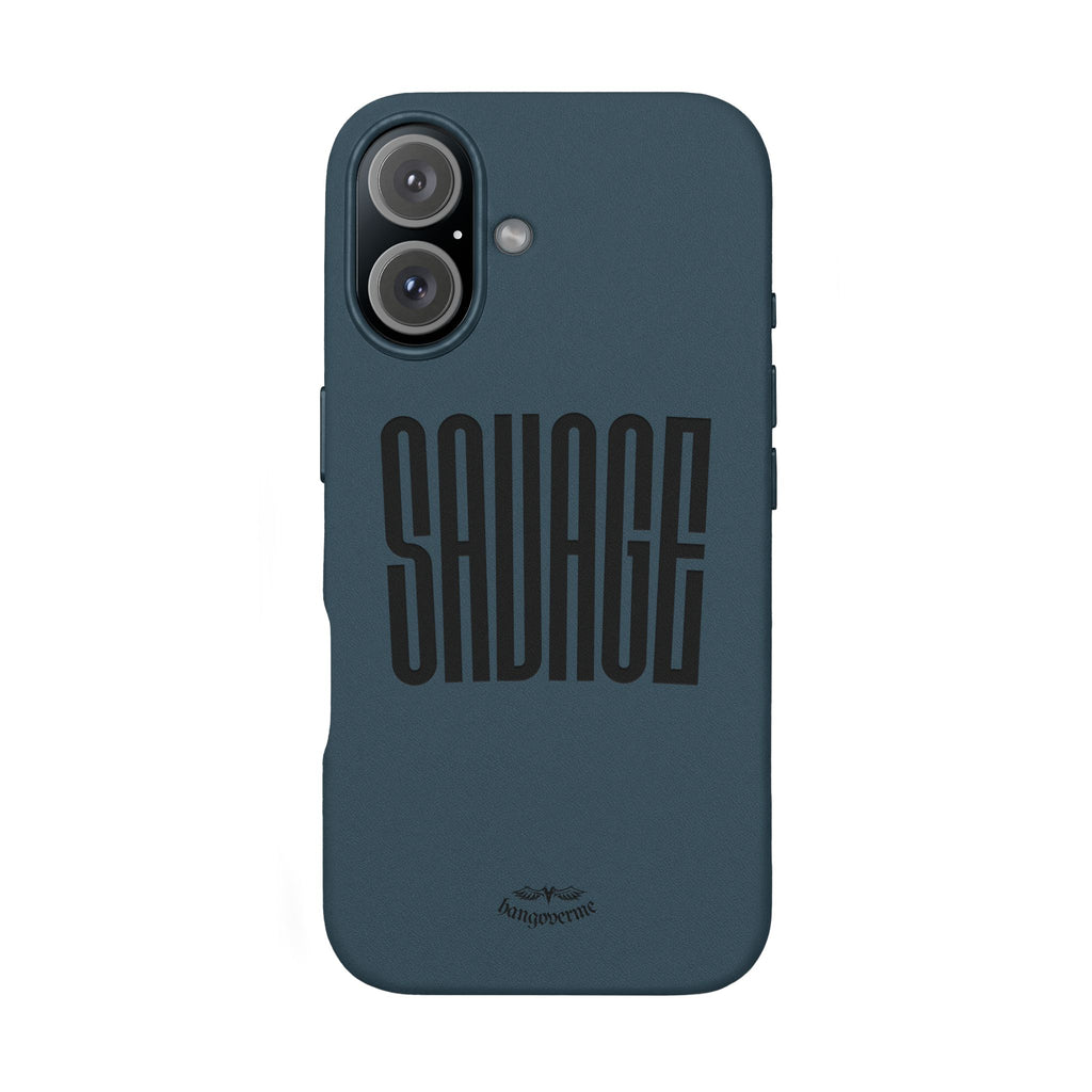 Engraved PU Leather Phone Case — 'SAVAGE' Brown Protective Cover