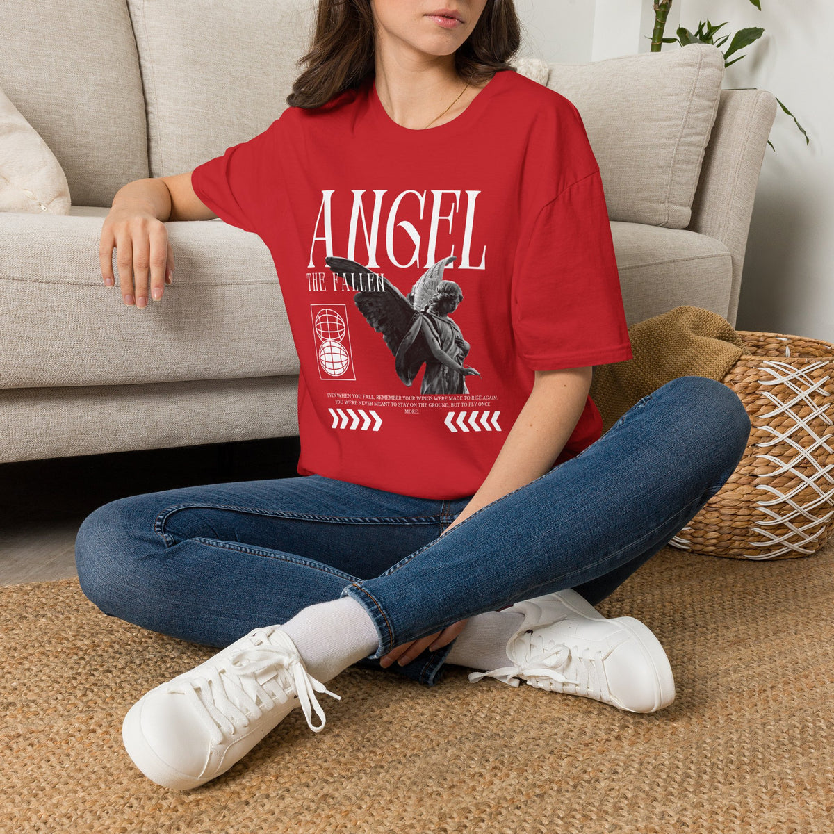 Angel Statue Graphic T-Shirt — Vintage Black & White Wings Tee