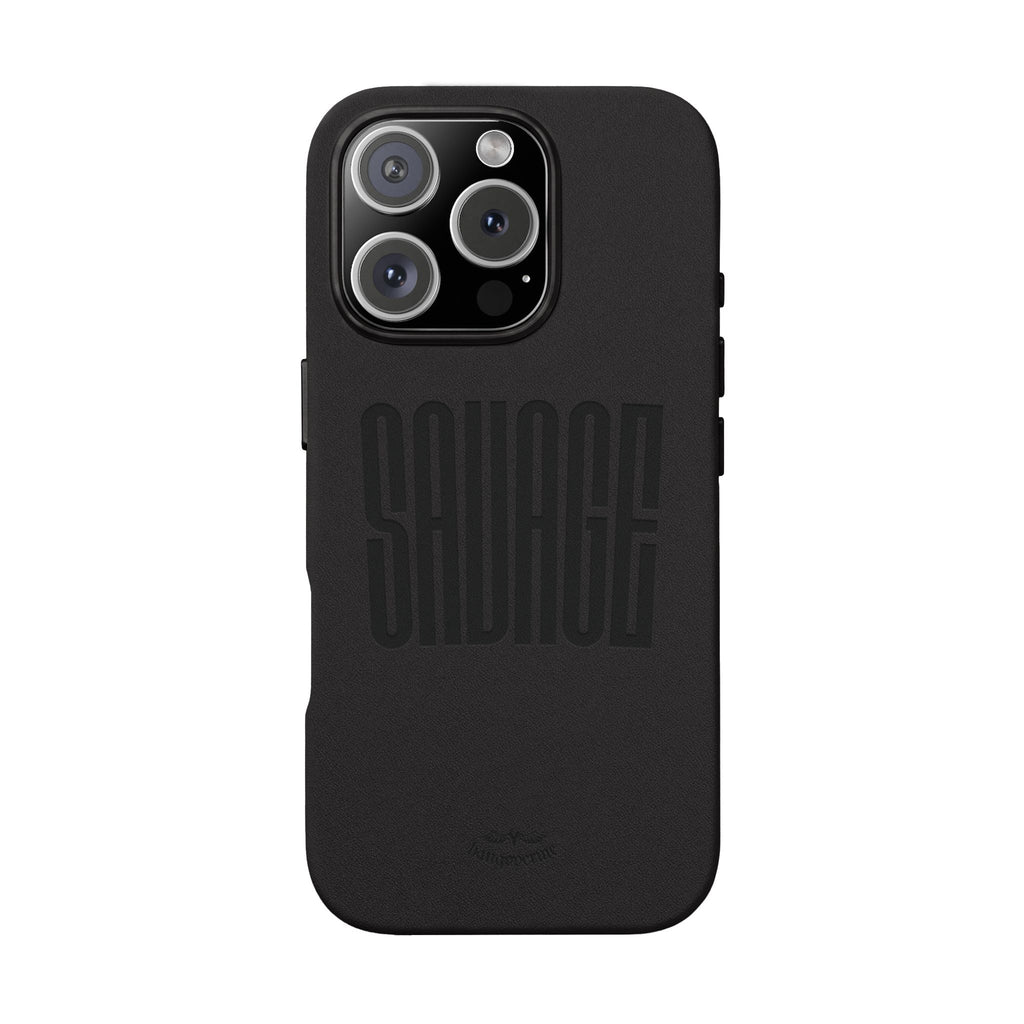 Engraved PU Leather Phone Case — 'SAVAGE' Brown Protective Cover