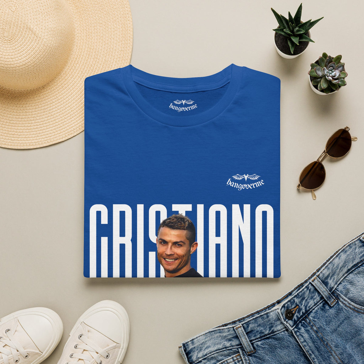 Retro Portrait Tee with Bold 'CRISTIANO' Text