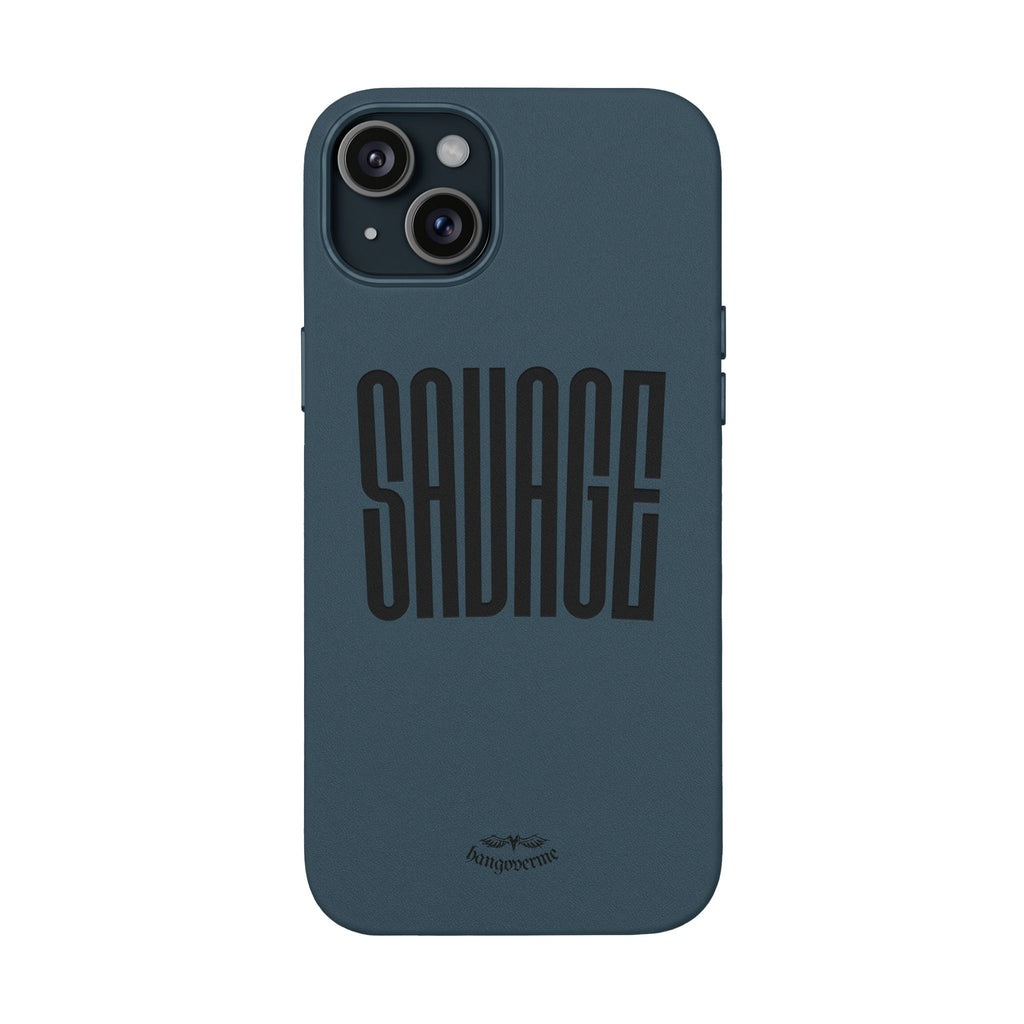 Engraved PU Leather Phone Case — 'SAVAGE' Brown Protective Cover