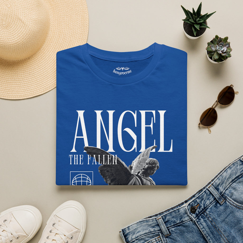 Angel Statue Graphic T-Shirt — Vintage Black & White Wings Tee