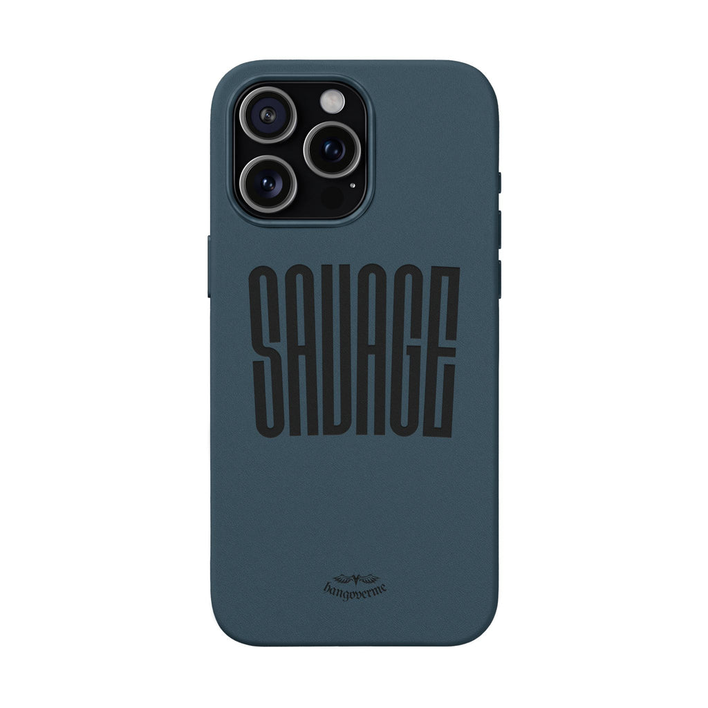 Engraved PU Leather Phone Case — 'SAVAGE' Brown Protective Cover