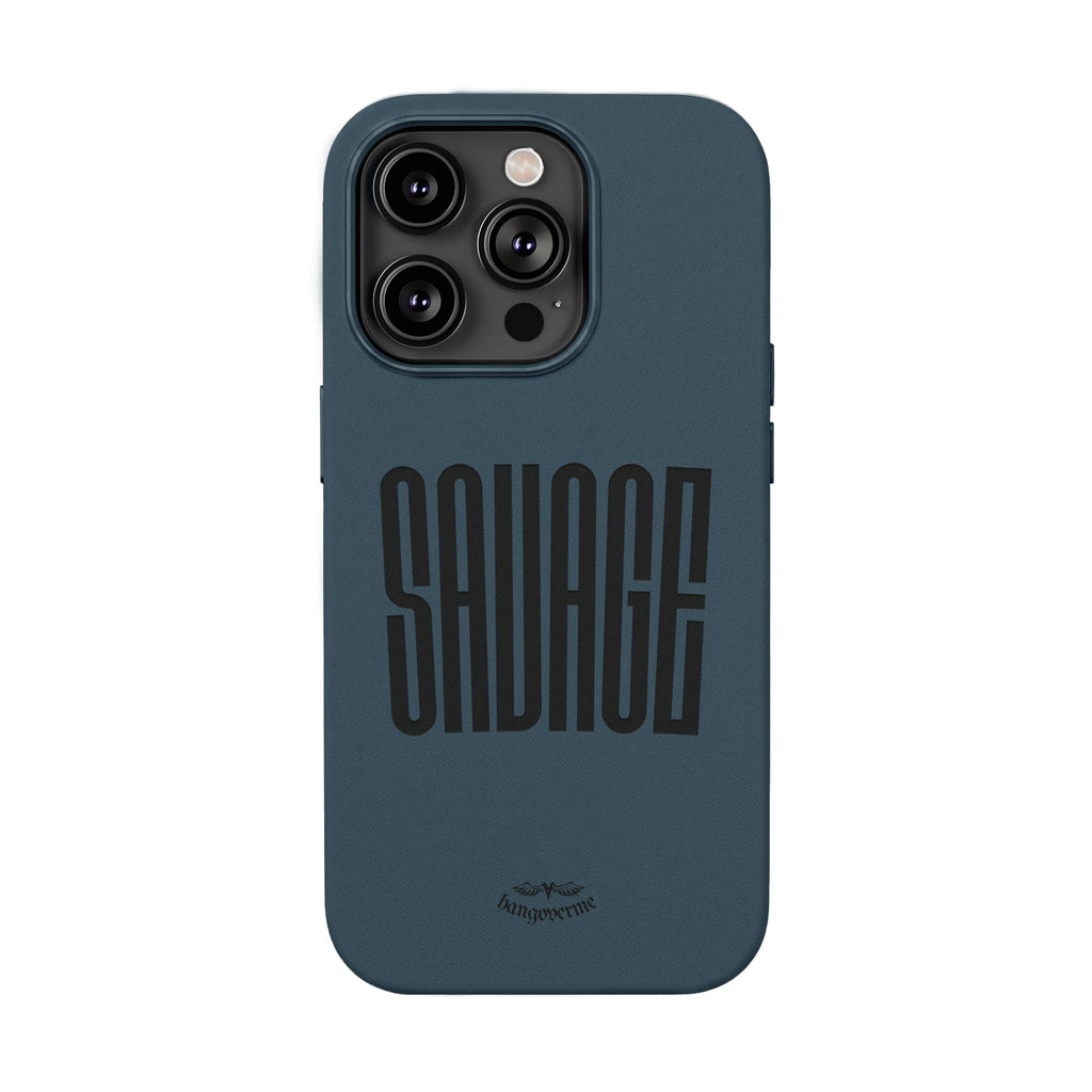 Engraved PU Leather Phone Case — 'SAVAGE' Brown Protective Cover