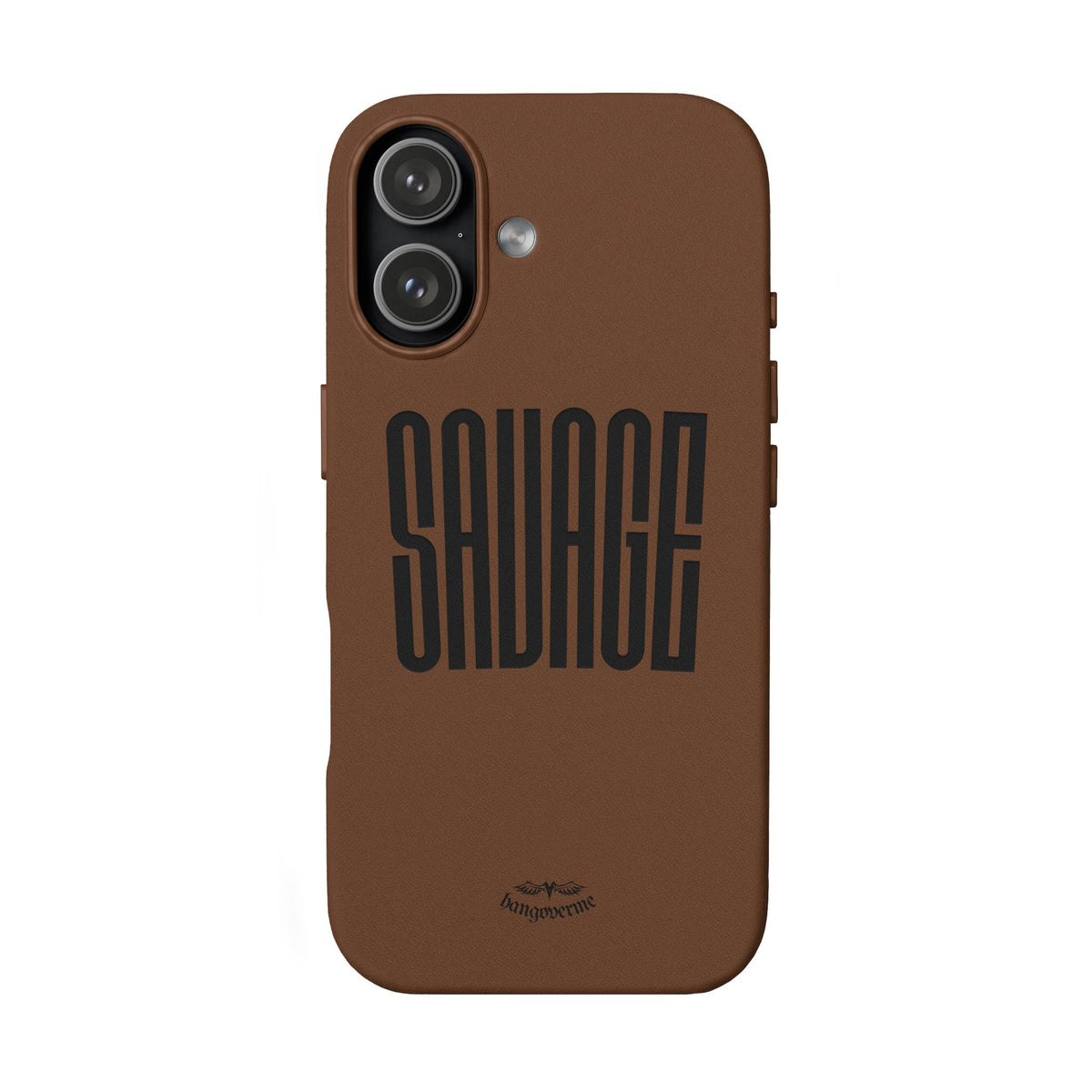 Engraved PU Leather Phone Case — 'SAVAGE' Brown Protective Cover