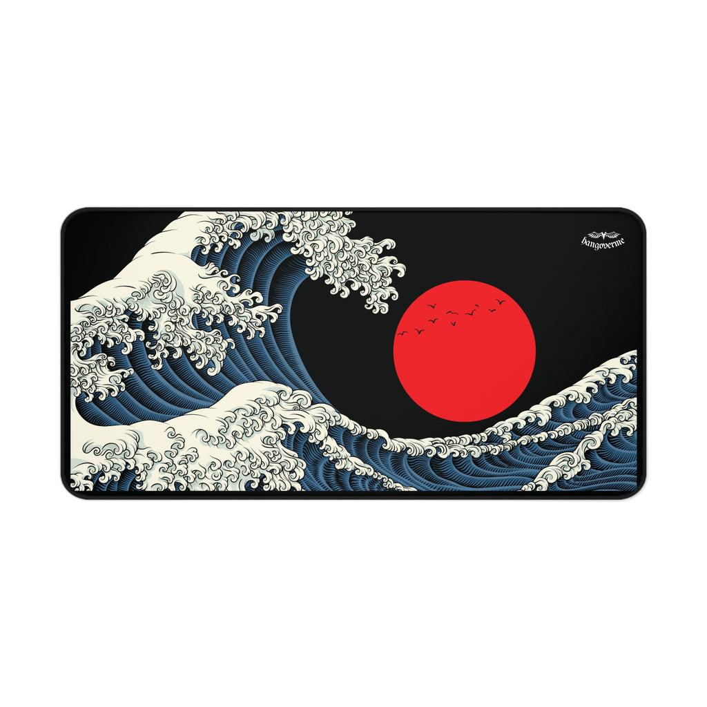 Wave & Red Sun Desk Mat — Motivational Japanese Wave Desk Mat