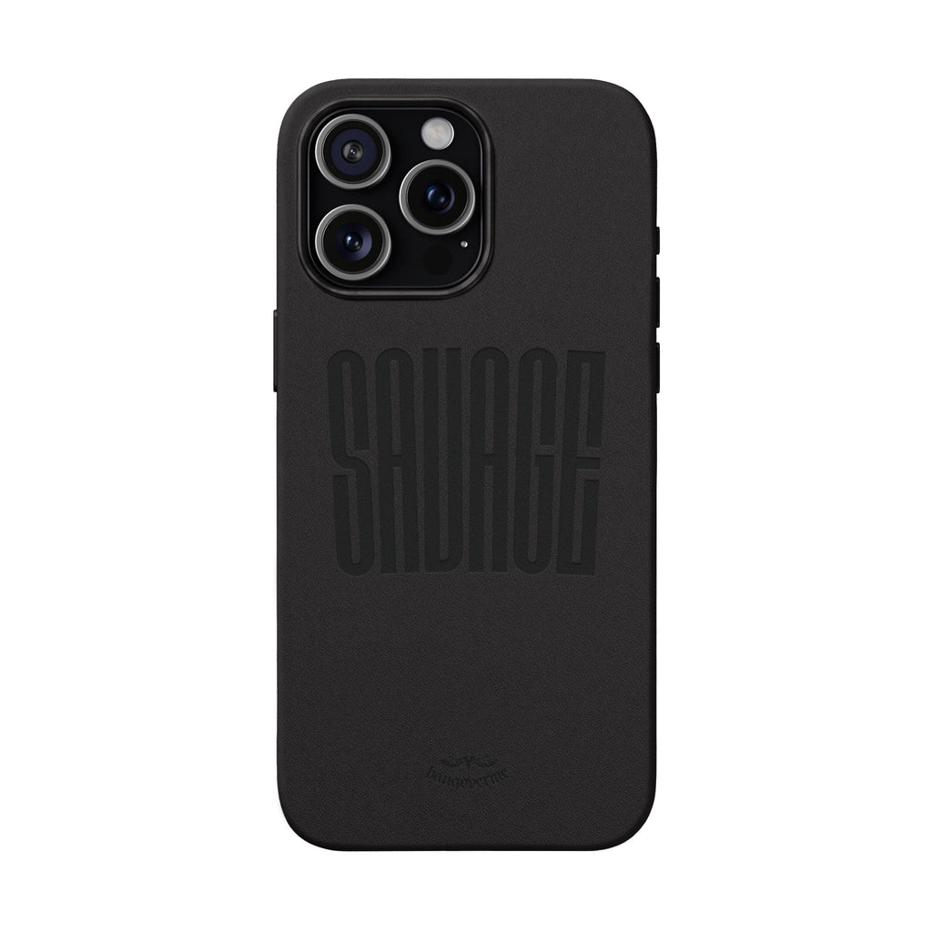 Engraved PU Leather Phone Case — 'SAVAGE' Brown Protective Cover
