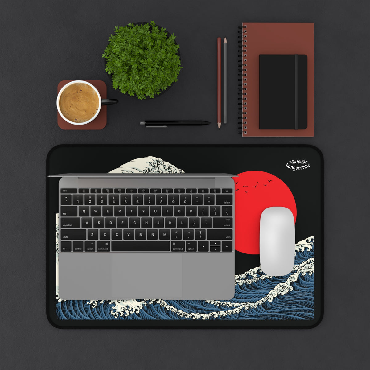 Wave & Red Sun Desk Mat — Motivational Japanese Wave Desk Mat