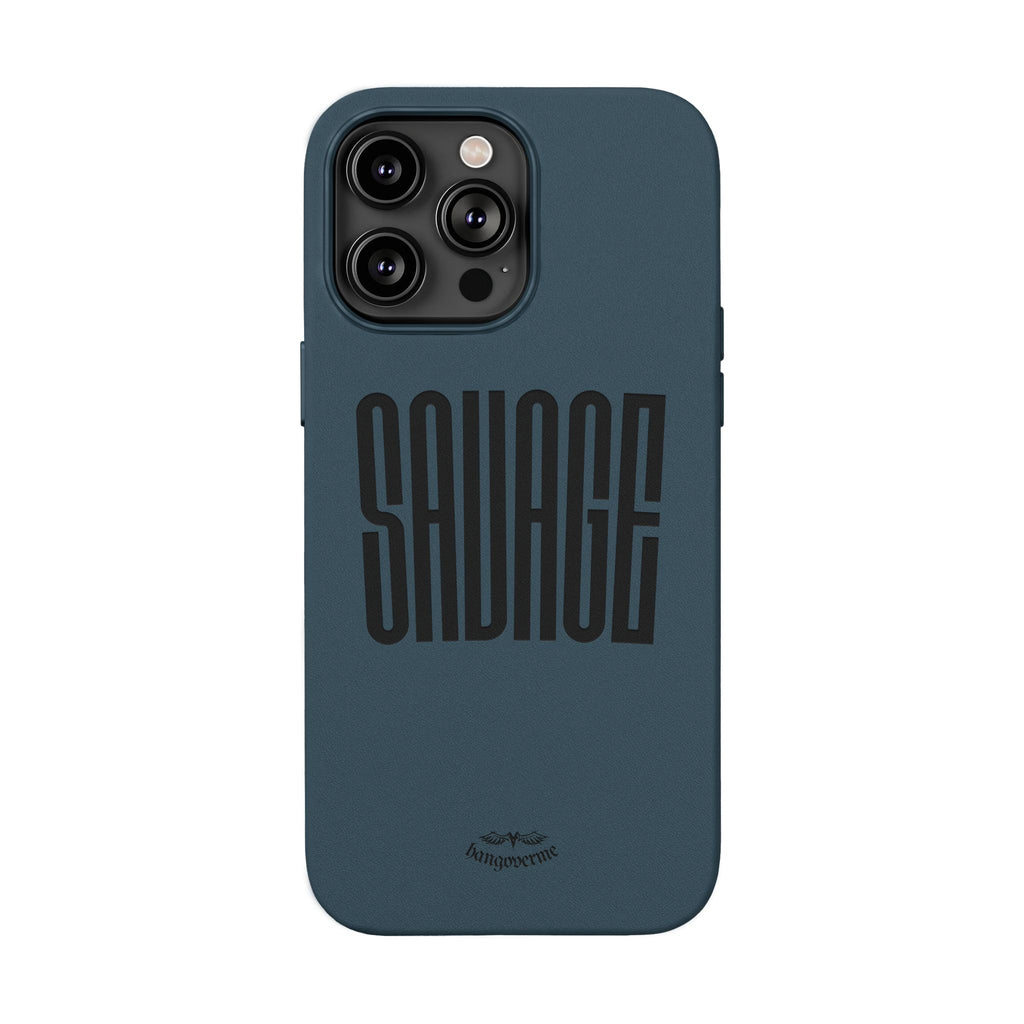 Engraved PU Leather Phone Case — 'SAVAGE' Brown Protective Cover