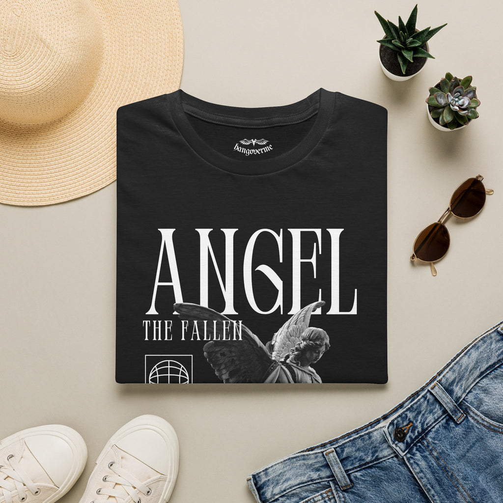 Angel Statue Graphic T-Shirt — Vintage Black & White Wings Tee