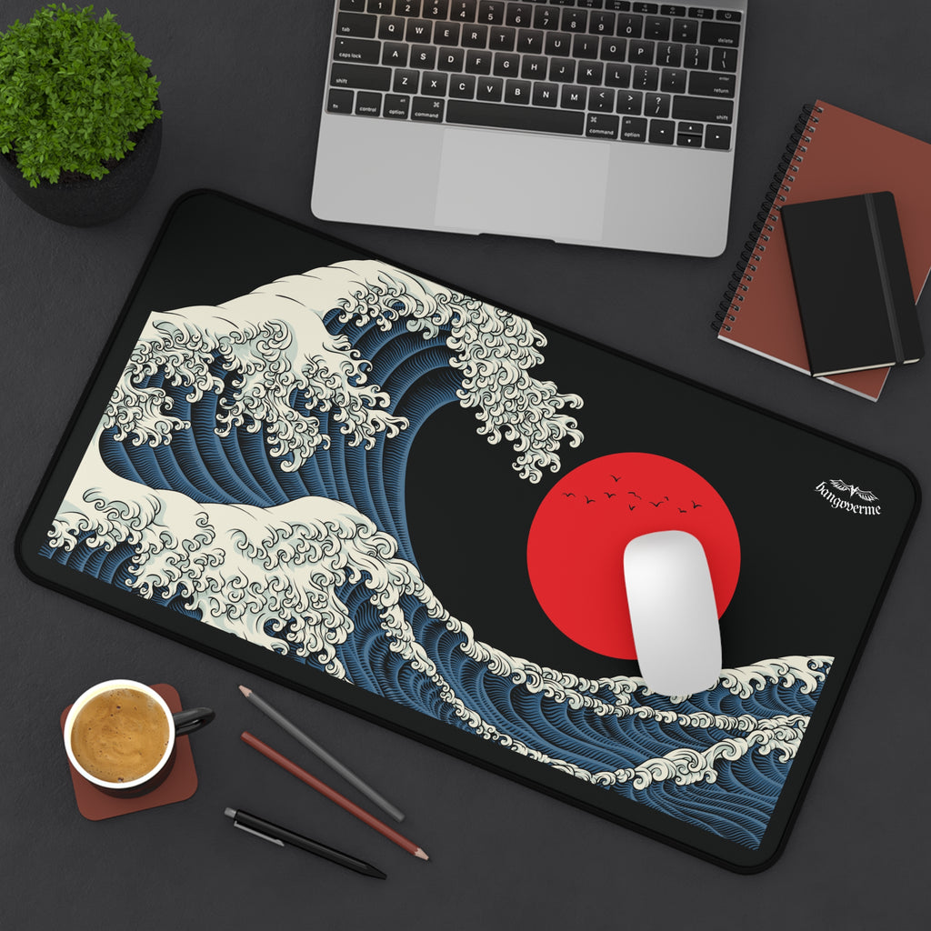 Wave & Red Sun Desk Mat — Motivational Japanese Wave Desk Mat