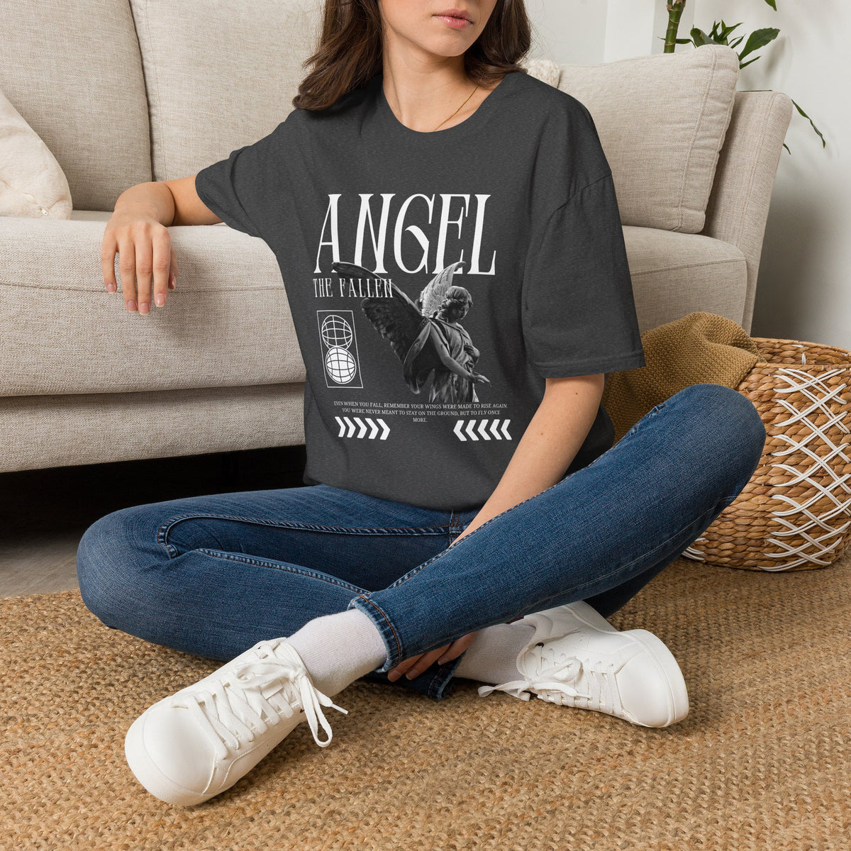 Angel Statue Graphic T-Shirt — Vintage Black & White Wings Tee