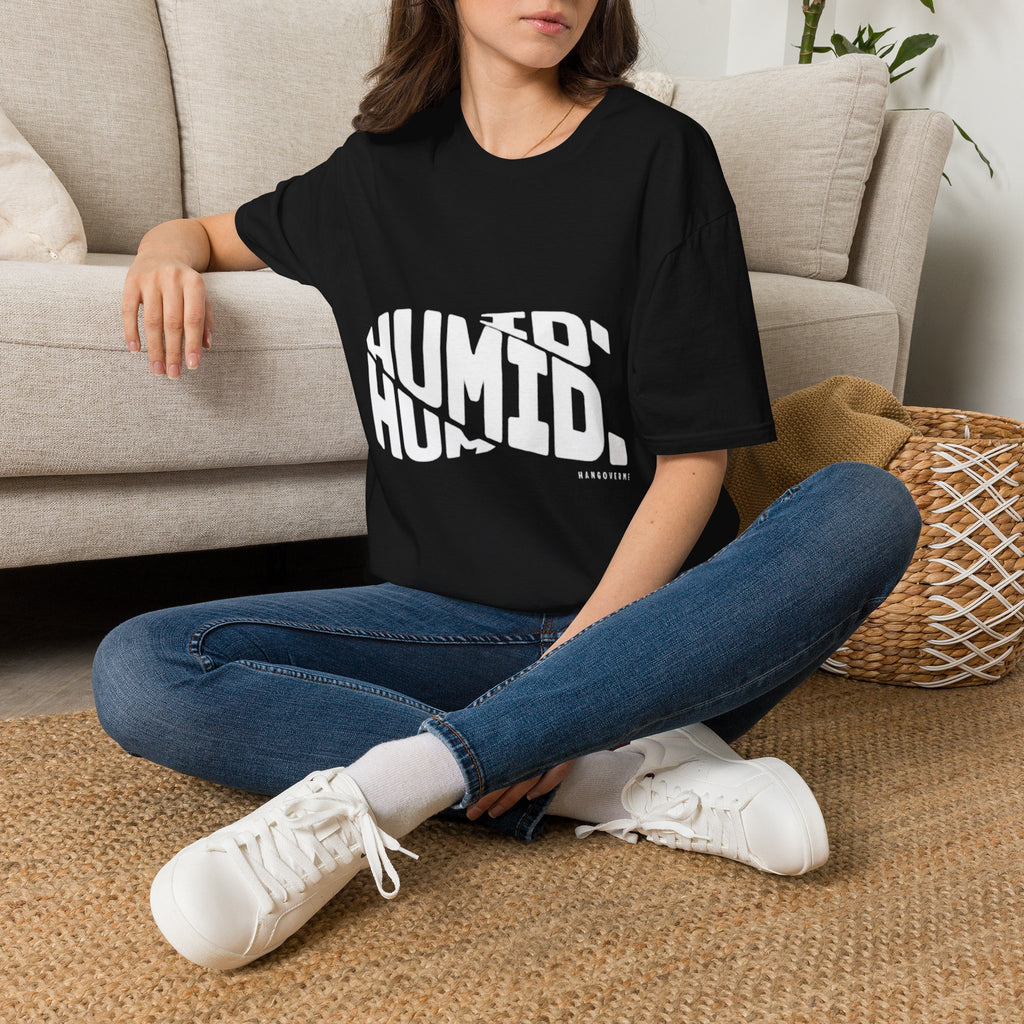 Humid. Black Graphic T-Shirt — Bold Distressed Typography Tee