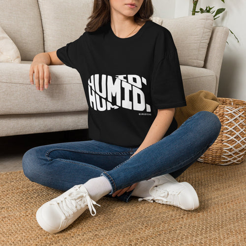 Humid. Black Graphic T-Shirt — Bold Distressed Typography Tee