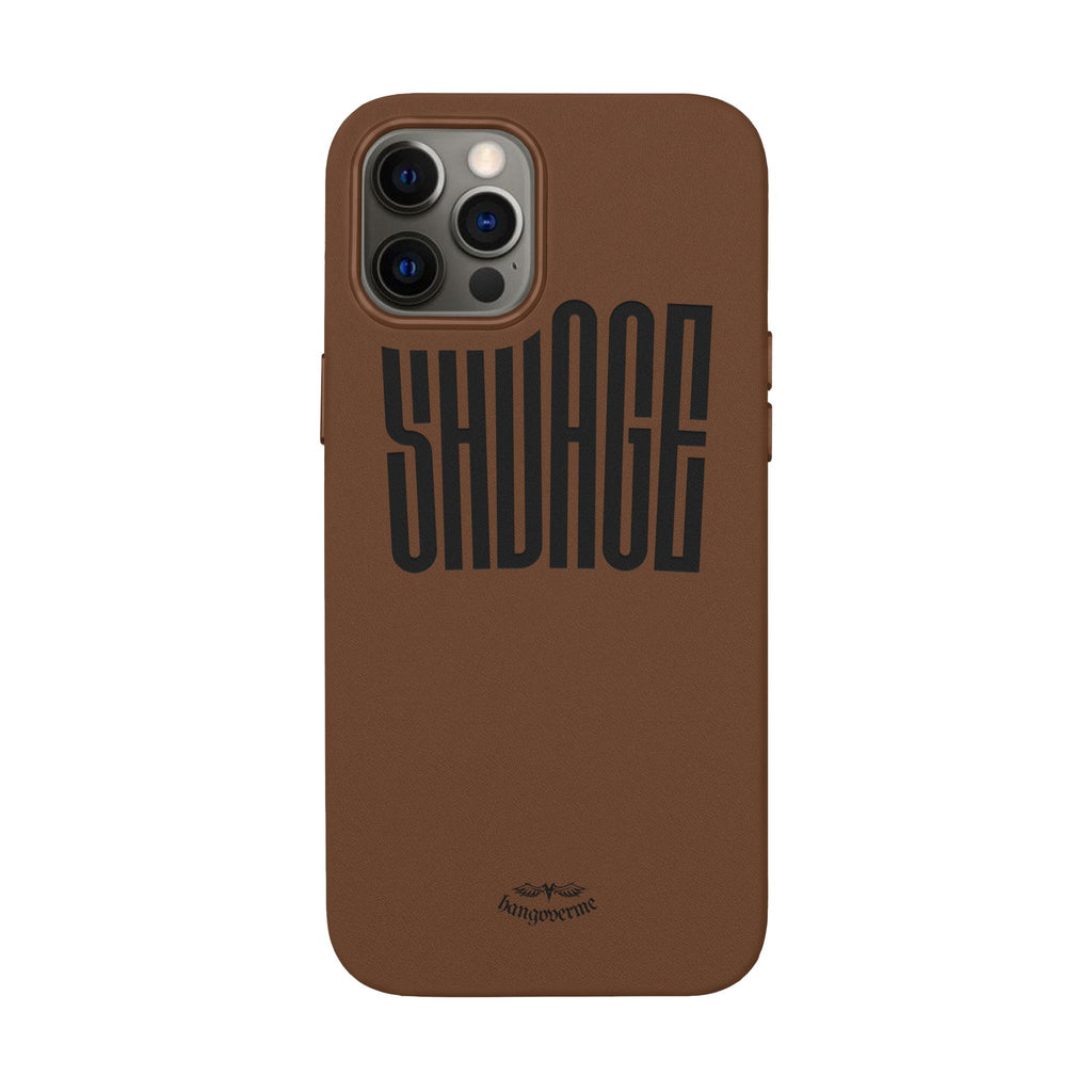 Engraved PU Leather Phone Case — 'SAVAGE' Brown Protective Cover