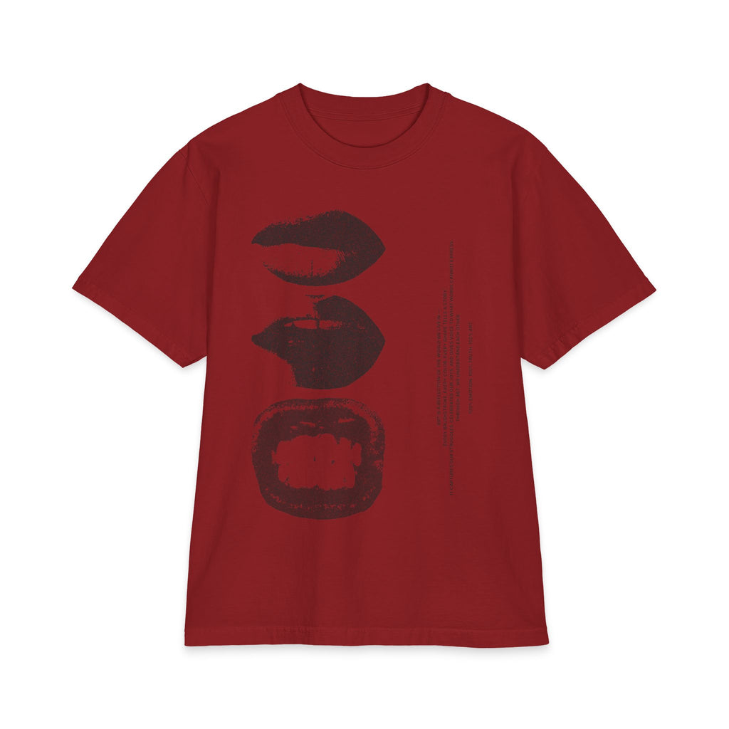 Graphic Lip Print T‑Shirt — Monochrome Kiss & Bite Art Tee
