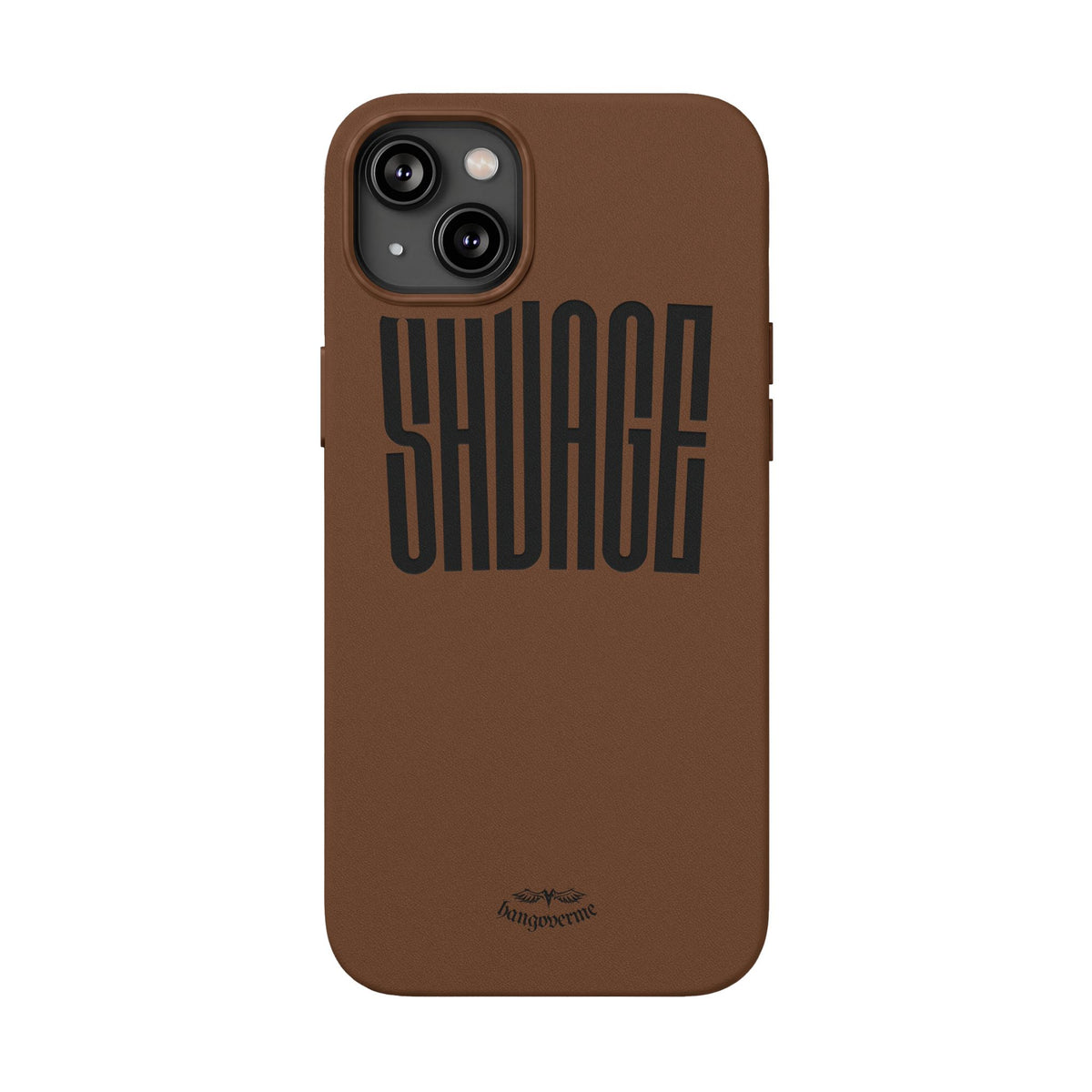 Engraved PU Leather Phone Case — 'SAVAGE' Brown Protective Cover