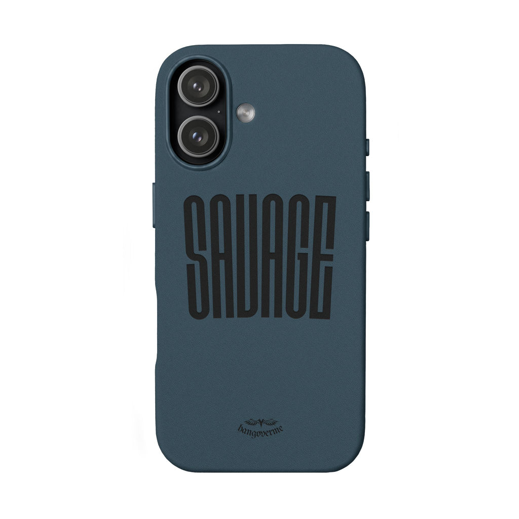 Engraved PU Leather Phone Case — 'SAVAGE' Brown Protective Cover